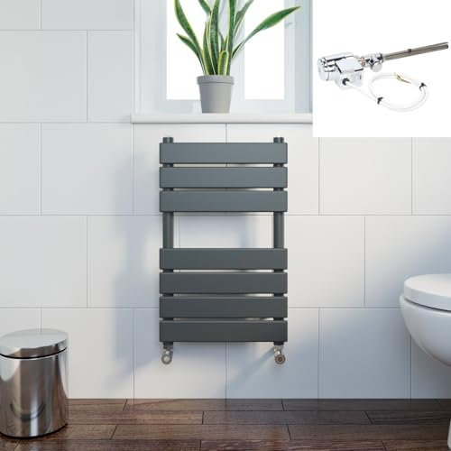 DuraTherm® 650 x 400mm Flat Panel Heated Towel Rail Radiator Dual Fuel Bathroom Warmer Wall Mounted Ladder Rad Anthracite Thermostatic, 150W