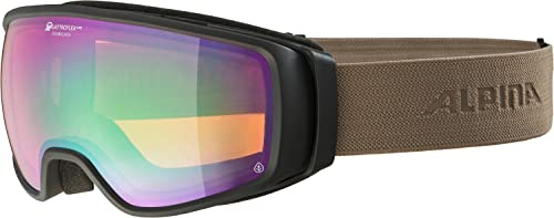 ALPINA DOUBLE JACK PLNT Q-LITE - Verspiegelte, Kontrastverstärkende OTG Skibrille Mit 100% UV-Schutz Für Erwachsene, black-sand matt, One Size