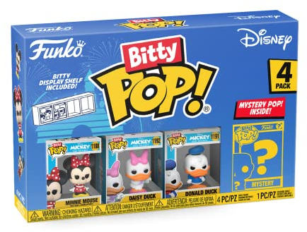 Funko Bitty POP! Disney - Minnie Mouse (red Dress), Daisy Duck, Donald Duck and A Surprise Mystery Mini Figure - 0.9 Inch (2.2 Cm) Collectable - Stackable Display Shelf Included - Gift Idea