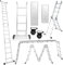 Randaco Scala multiuso 7 in 1, 582 cm, 4 x 5, in alluminio, pieghevole, con 2 piattaforme e ruote, 20 pioli, carico massimo 150 kg, scala articolata