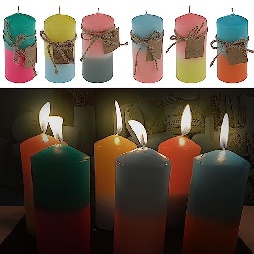 Stumpljus färgglatt set om 6 | rund gradient paraffin | vaxljus, äkta vax (1 x set med 6 ljus 6 x 8 cm)