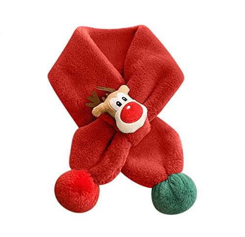 YWLINK Weihnachtsschal Gestrickt Hirsch Muster Winter Warmes Langes Schal Halstuch für Jungen Mädchen Grün Winterschal Halstuch für Kinder Kinder(Rot，Einheitsgröße)