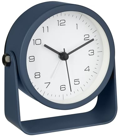 TFA Dostmann Wecker Analog Design, 60.1042.06, ohne Ticken, mit Hintergrundbeleuchtung, Nachttisch-Wecker mit Licht, aus Metall/Glas, Tischuhr, modernes Design, blau