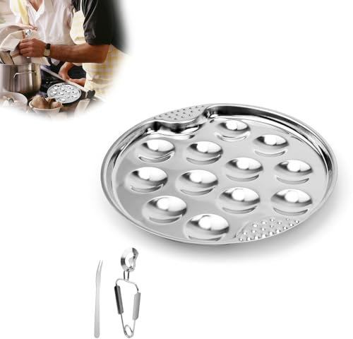 HJIAMA Piatto per Lumache in Acciaio Inossidabile, Set di Pinza e Forchetta, Antiscivolo e Isolante, 19 cm per Frutti di Mare, Ideale per Ristoranti e Famiglie