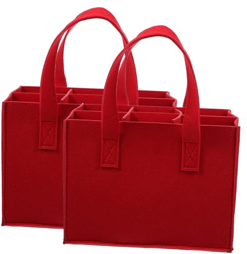 PAMINGONO 2pcs Compartments Wine Storage Tote Bag Felt Material Portable Bottle Carrier Bags for Beer Wine Bottle Cooler for Reusable Drinks Carrier for Outdoor Parties
