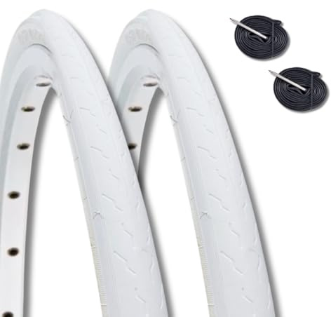 2 neumáticos 700 x 23 C (23-622) + 2 cámaras con válvula francesa neumático blanco para bicicleta de carretera BDC Singlespeed (válvula Presta francesa, 60 mm)