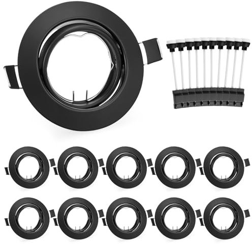 Leselux Marco Foco Empotrable Negro, 10x Marco Empotrado Ojos de Buey Incl. GU10 Zócalo, Agujero 68-80mm, Ángulo Rotable 60°, Focos LED Interior Techo Para Lámparas De Led O Halógena, Sin Bombilla