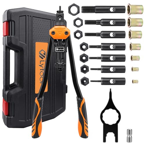 Lytool Rivnut Tool Kit, 16 Rivet Nut Tool with 215pcs Nuts Heavy Duty Rivet Gun M3 M4 M5 M6 M8 M10 M12 7 Mandrels Rivet Nut Gun Rivet Tool Professional Hand Rivet Setter