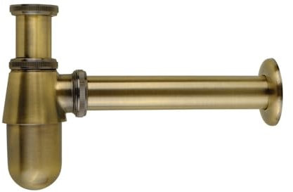 MWAHJU Sifone a Parete in Ottone Massiccio Stile Antico con sifone a Bottiglia e Scarico a Scomparsa for lavabo per Lavabo(Brushed Bronze)