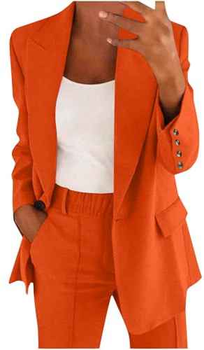 Tailleur Femme Ensemble Pantalon 2 Pièces Chic et Elegant Couleur Unie Slim Fit Blazer Veste Formel Bureau Travail Pantalon Costumes Manteau Ensemble Col Revers Veste Manteau Pantalons Pas Cher