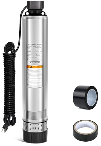 Azzuno 1/2 HP Submersible Water Pump, 115V 60Hz Stainless Steel Septic Pump with 33FT Cable, High-Efficiency Construction, Ultra-Quiet Deep Well Pumps for Sump Drainage, Basement, Vault
