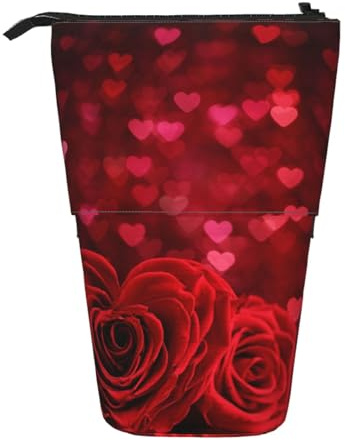 SATUSA Red Rose Print Pencil Case,Telescopic Pen Pouch,Portable Pencil Holder,Storage Cosmetic Bag