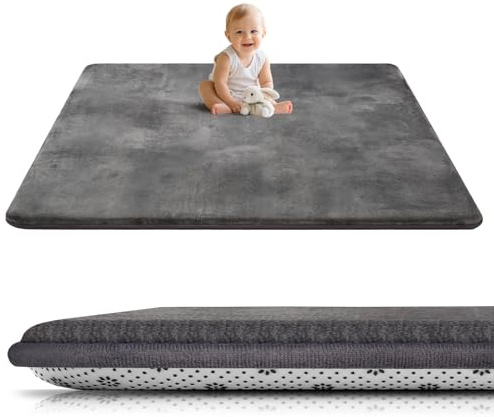 Tuocal Crawling Mat Baby 150×180 cm, 3 cm Thick Foam Play Mat, Ultra-Soft Support Plushy Feel Carpet for Children's Room, Easy-Care Crawling Blanket for Baby with Non-Slip Base, Dark Grey