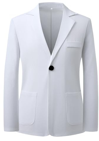 YFFUSHI Blazer de Hombre en Lino Chaqueta Sportiva Ligera de un Botón Abrigo de Traje Casual Unicolor para Primavera Verano, Blanco, XL