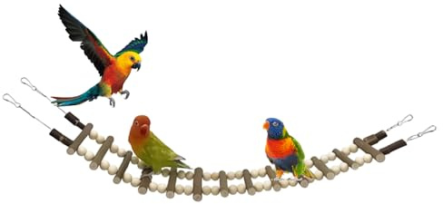 Ruwshuuk Escalera de Jaula de Aves - Puente Colgante de Madera con Ganchos,Juguetes para Aves Trepadoras | para Hurón, Agapornis, Ardilla, Petauro del Azúcar, Animales Pequeños