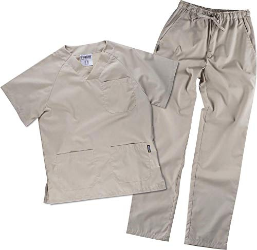 WORKTEAM Conjunto Sanitario Casaca y Pantalón, Tejido Ligero, Multibolsillos, Cuello Pico, Cintura Ajustable, Unisex Gris Topo XS