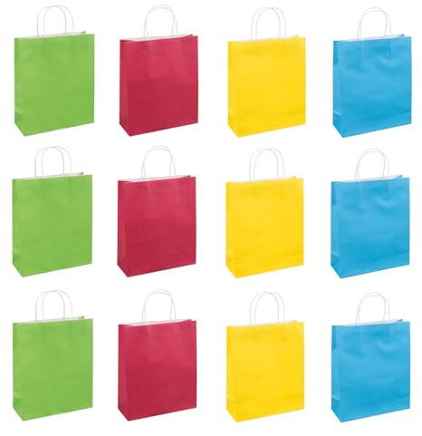 DONAU HOME Bolsas de regalo con Asas / 12 unidades en paquete/Papel kraft / 25 x 30 x 10 cm/monocolor/noble/papel de estraza/asa retorcida/regalo/souvenir/mezcla de colores