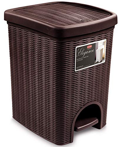 Pattumiera a pedale Mokka con secchio interno estraibile, 20 l, effetto rattan, per cosmetici, pattumiera per pannolini, pattumiera da bagno, rettangolare, 20 litri, in plastica