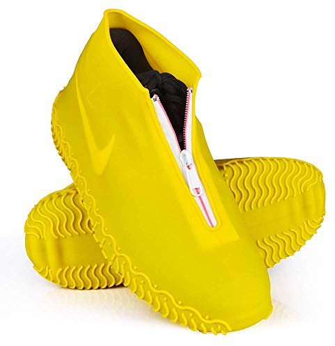 ydfagak Cubierta del Zapato, Zapatos con Suela Antideslizante y Diseño de Cremallera, Funda de Zapato Reutilizable & Impermeable para Días de Lluvia y Nieve (XL (43-47), Amarillo)