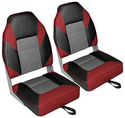 Leader Accessories Elite Fischer-Bootsitze, zusammenklappbar, niedrig/hohe Rückenlehne, 2 Sitze, Rot/Anthrazit/Schwarz, 2 Stück
