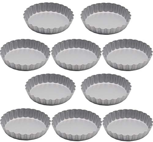 WENTS Molde para Tartaletas Antiadherentes Molde para Mini Quiche, Tarta, Molde Bizcocho Desmontable (10 Unidades, 10cm, antiadherentes, Base extraíble)