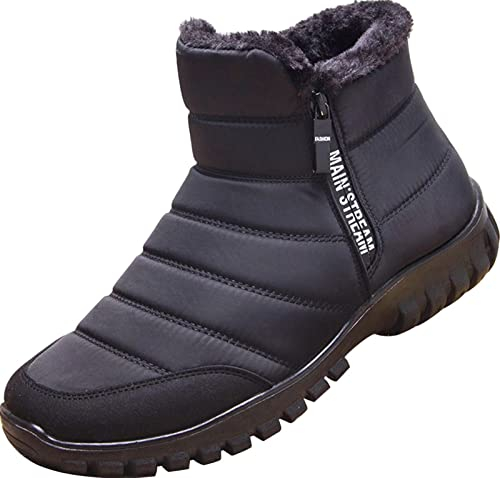 GILKUO Winterschuhe Herren Winterstiefel Wasserdicht Reißverschluss Gefüttert Schuhe Winter Schneestiefel Stiefel Warme Boots Männer Schwarz Größe 44
