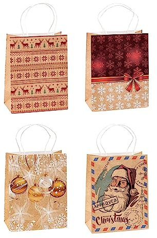 TSI Sac cadeau en papier kraft pour Noël, lot de 12, taille : moyenne (23 x 18 x 10 cm), N° d'art. 88011