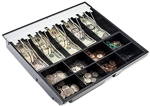 Volcora Cash Drawer Tray - 14.1 x 13 x 2.5 Inch Cash Register Insert - 5 Bill / 8 Coin Replacement Cash Tray - Stainless Steel Currency Compartment - 16 Cash Registers with Fully Removable Tray