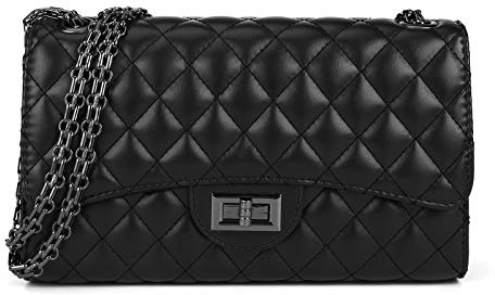 Gladdon Quilted Crossbody Purse for Women Trendy Ladies Shoulder Bag with Chain Designer Purses Black