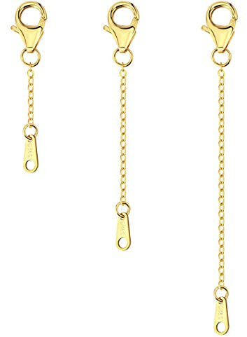 ALEXCRAFT Gold Necklace Extender, 3 Pcs 1.4mm Sterling Silver Chain Extender for Necklace 14K Gold Plated Bracelet Anklet Extender (1, 2, 3 inch)