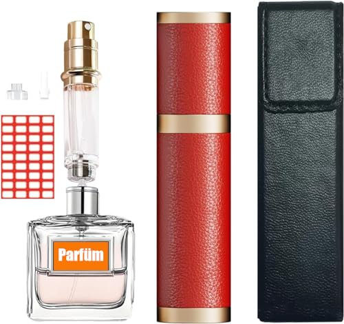 Travelofo Parfümzerstäuber Nachfüllbar, Leer Reise Parfüm Zerstäuber Mini Portable Sprühflasche mit Fenster für Unterwegs, 5ml (R-Rot)