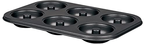 Tradineur - Molde para donuts con 6 cavidades, acero antiadherente, bandeja para hornear rosquillas, repostería, postres, 26,3 x 18 x 2,5 cm