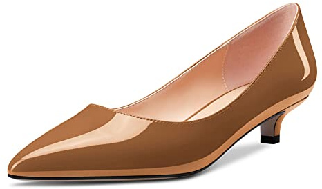 Castamere Femmes Classique Kitten Talon Heel Escarpins Slip-on Pointu Bout Bas Bureau Cute Dress Chaussures 3.5 CM Heels Marron 37 EU