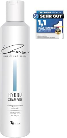 Knaus HYDRO Shampoo – Feuchtigkeitsspendendes, mildes Shampoo für alle Haartypen – mit Aloe Vera & B5 Seegras – Reinigung & Pflege – für trockenes, strapaziertes und gefärbtes Haar Salonqualität