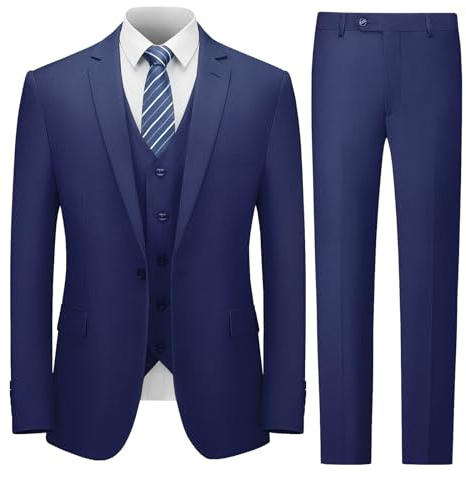 Cooper & Nelson Traje de Hombre Ajustado, Trajes de 3 Piezas para Hombre, Chaqueta sólida de un botón, Chaleco y Pantalones con Corbata, Conjunto de Esmoquin, Azul Marino, Large