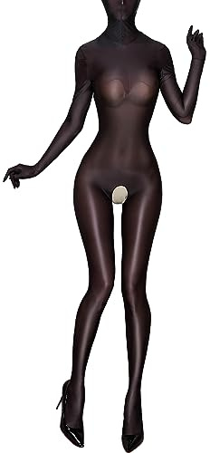 Agoky Combinaison Complet Avec Tête Femme Sexy Bodystocking Catsuit Brillant Huile Vêtements De Nuit Lingerie Erotique Nuisette Jumpsuit