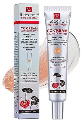 Centella Asiatica Color Correcting CC Cream Foundation Full Coverage Invisible Pores Long-Lasting Makeup Moisturising CC Cream for Naturally Glowing Skin 45ml (#1 Dark)