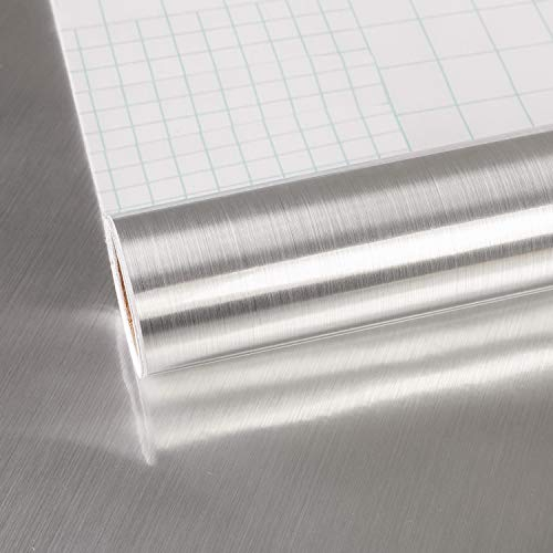 TOTIO Extra Wide Stainless Steel Metallic Wallpaper Peel Stick 31.5x157inch Thick Silver Glossy Aluminium Foil Contact Paper Kitchen Waterproof Oil-Proof Stickers DIY Self-Adhesive Furniture Stickers