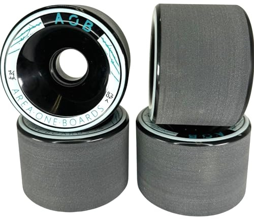 AOB Premium Longboard/Cruiser 2K-hjul (4 st.) Uppsättning rundkörning, kalibrerad, raggad, slipad (svart 74 x 52 mm, 83 A)