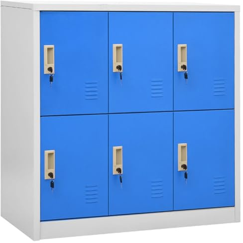 Gecheer Armoire à casiers 6 Cases - Gris Clair et Bleu - Acier - 90x45x92,5 cm - Capacité 60 kg - Fixation Murale requise