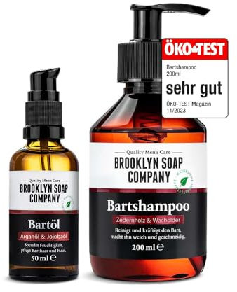Bartpflege Set für Männer - Brooklyn Soap Company Beard Essentials Bundle - mit Bartöl 50 ml & Bartshampoo 200 ml - Tägliche Pflege & Reinigung für jeden Bart - Geschenkset