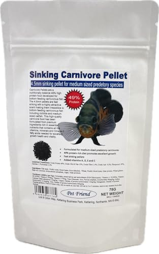 Pet Friend Sinking Carnivore Pellets Aquarium Tropical Fish Food For Bottom Feeding Catfish & Cichlids 4.5mm Medium 75g Pouch
