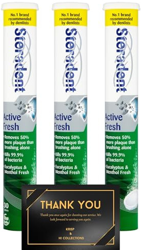 Active Fresh Denture Cleaning Tablets – Eucalyptus & Menthol – 30 Tablets x 3 Pack – Helps Remove Plaque & Stains, Provides Long-Lasting Freshness, Suitable for Full & Partial Dentures