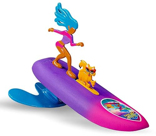 Surfer Dudes Legends & Surfer Pets Wave Powered Mini-Surfer, Pet and Surfboard Beach Toy - Tahiti Nikki and Meowi