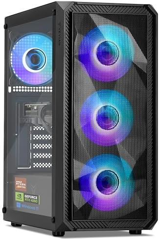 YEYIAN Gaming-PC AMD Ryzen 7 5700, 8 Kerne mit 4,6 GHz, Nvidia GeForce RTX 4060 8 GB, 16 GB DDR4 3200 MHz, 1 TB SSD NVMe Gen3, WiFi 6 + BT 5.2, Ethernet, Win 11 Pro