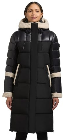 khujo damer lång vinterrock varm parkas med plyschelement, inre midjeband, ryggsäckshållare och magnetisk täcklist Desna2 XS-XXL, svart, S