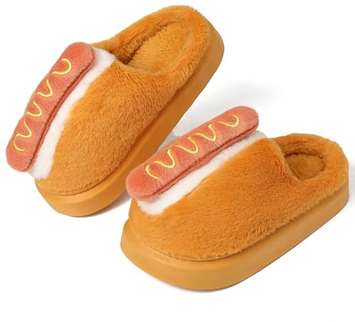 CicoMuin Hamburger Slippers Plush Fuzzy Slip on Indoor Thermal Slippers Comfy Memory Foam Non-slip House Shoes