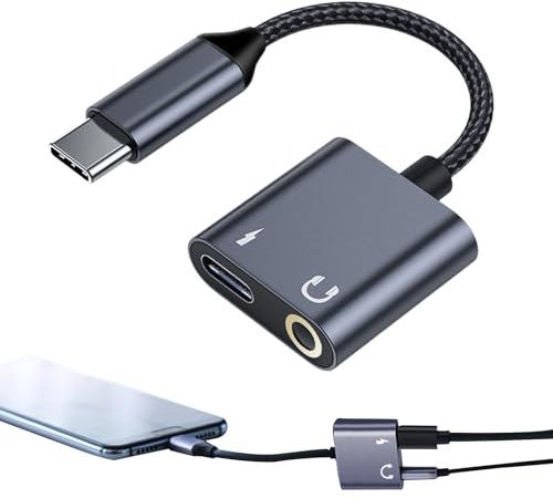 Adaptador USB C de 3,5 mm - Dongle Audio USB C Toma de Auriculares 3,5 mm | Adaptador de Auriculares de Cable Tipo C, Adaptador de Cargador de Cable de Audio 2 en 1