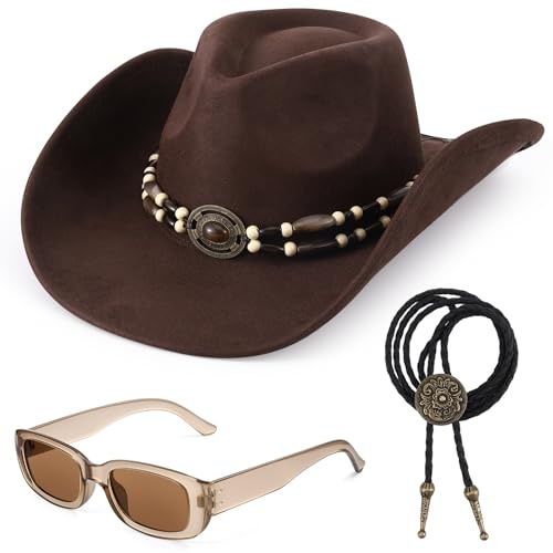 ViEinkaufen Cowboy Hat for Women Men, Western Suede Hat Cowboy & Cowgirl | Cowgirl Hat Women, Panama Hat, Wide Brim, Cowboy Costume Hat, Fancy Dress, Adjustable Strap Inside, Western Theme Party