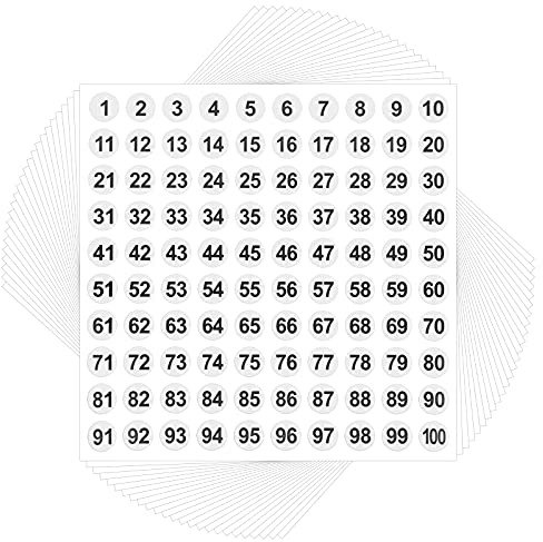 AIEX 25 Blatt Zahlen, selbstklebend, 1-100, Vinyl, Nummer, selbstklebend, wasserdicht, Sortierung, Boxen, Aufbewahrung, Aufbewahrungsfächer, für den Innen- und Außenbereich, Büro, Schulbedarf (weiß, 1